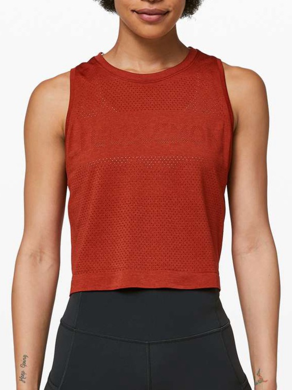 Lululemon Breeze By Muscle Crop Tank In Color Cayenne